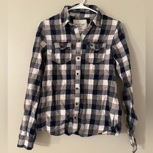 Abercrombie & Fitch Navy Gray and  White Plaid Flannel Button Down Shirt